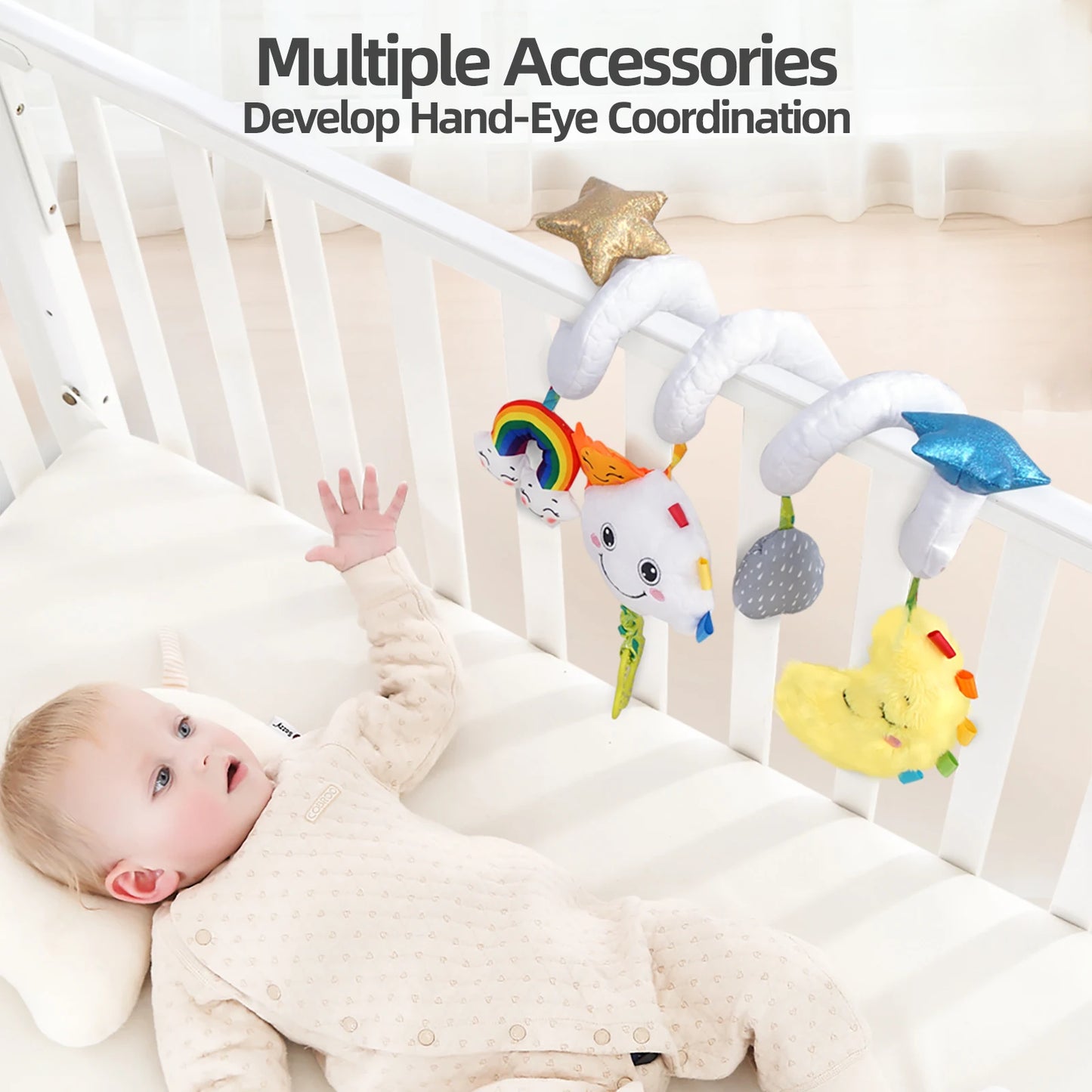 Jollybaby 2025 New Baby Activity Carseat Stroller Musical Hanging Toy Soft Stuffed Spiral Crib Toys