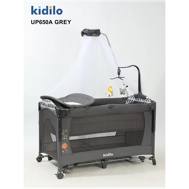 Newborn Foldable Portable Modern Kidilo Luxury Baby Crib, Convertible 3 in 1 Bedside Crib with Mosquito Net for Nursery UP650A