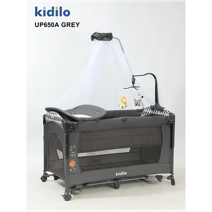 Newborn Foldable Portable Modern Kidilo Luxury Baby Crib, Convertible 3 in 1 Bedside Crib with Mosquito Net for Nursery UP650A