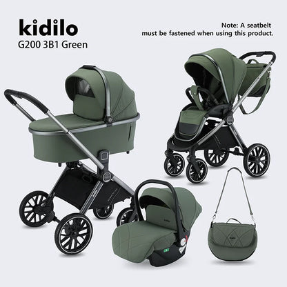 0-3 Years 3 in 1 Kidilo Baby Stroller with Car Seat Non-Toxic Durable Foldable Travel Stroller for Toddlers Family Trip G200 3B1