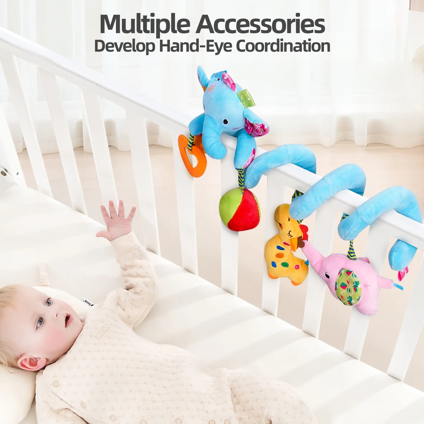 Jollybaby OEM Infant Hanging Plush Toys with Squeaker Sensory Baby Rattle Crib Mobile Wholesale Sensory Toys for Infants