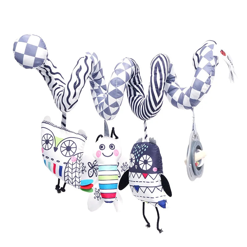 Sozzy Grey Plush Activity Spiral Baby Hangings Custom Logo Soft Musical Toy for Stroller Car Seat Crib