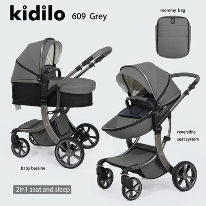 0-3 Years 3 in 1 Kidilo Baby Stroller with Car Seat, Non-Toxic Durable Foldable Travel Stroller for Toddlers Family Trips 609