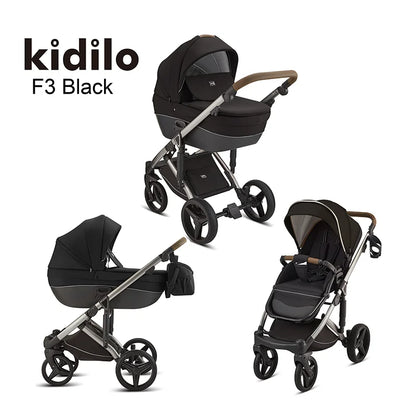 0-3 Years 3 in 1 Kidilo Baby Stroller with Car Seat, Non-Toxic Durable Foldable Travel Stroller for Toddlers Family Trips F3