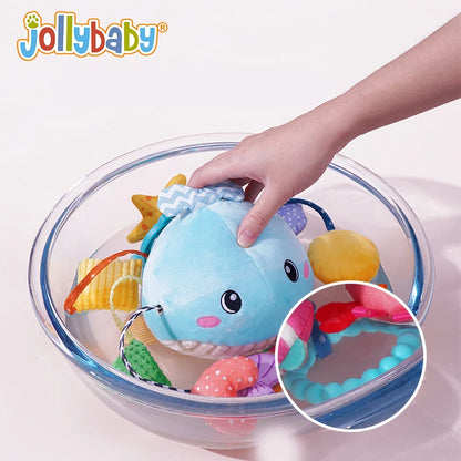 JOLLYBABY Montessori Baby Sensory Soothing Teether Soft Plush Stuffed Inflatable Toy Hanging Rattles for Soothing Entertaining