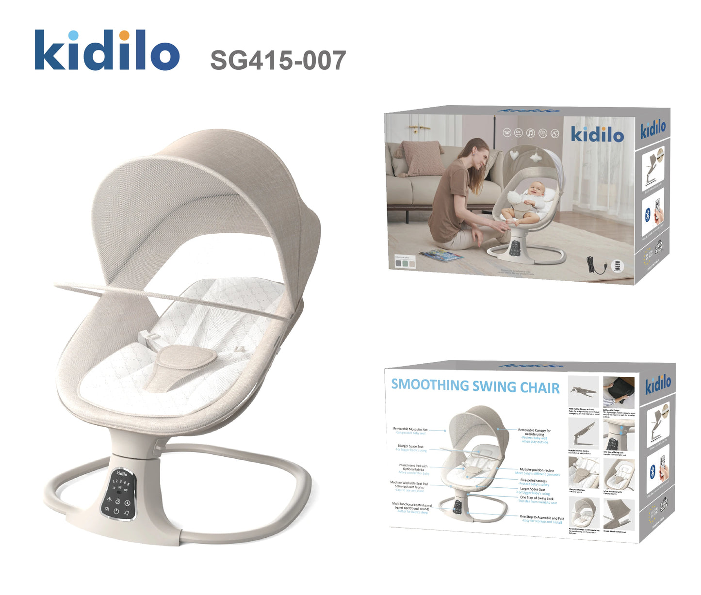 6-36 Months Baby Electric Swing Rocking Chair Foldable Non-Toxic Chair with Bouncer Function for Toddler Sleep Indoor SG415