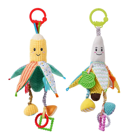 OEM ODM Soft Stuffed Baby Walker Trolley Toys Banana Corn Soothing Hanging Plush Toys