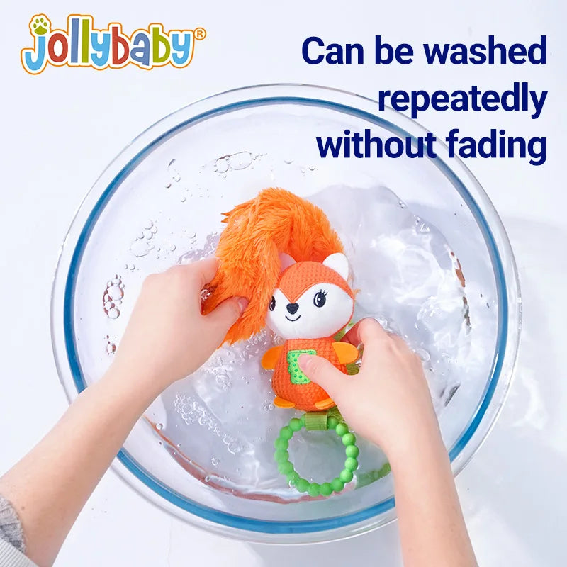 JOLLYBABY Infant Hand Grip Toys Early Development Baby Rattles with Long Animal Tails Soft Sound Handbells