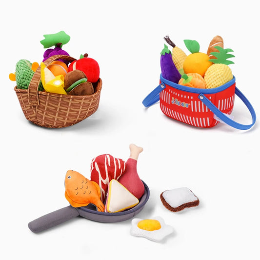 Custom Soft Plant Plush Cloth Kitchen Food Toy Fruit Vegetables Basket Pretend Play Toy Set Baby Plush Toys for Hamper
