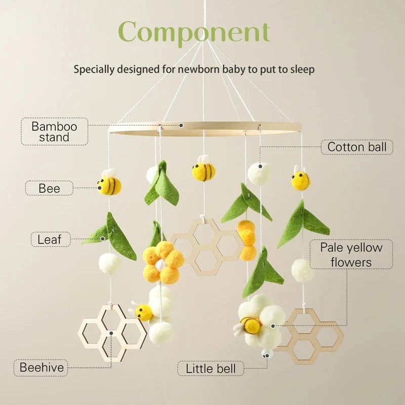 Customization Bee Animal Wooden Handcraft Wind Chime Hanging Toy Baby Musical Crib Mobile Toys for Bed Crib