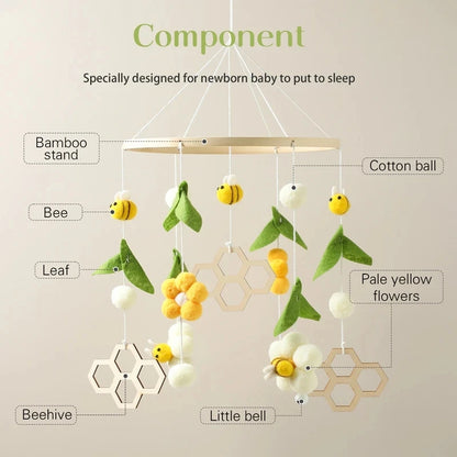 Customization Bee Animal Wooden Handcraft Wind Chime Hanging Toy Baby Musical Crib Mobile Toys for Bed Crib