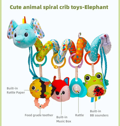 Interactive Elephant Giraffe Fox Baby Crib Mobile Hanging Toys Stroller Make Sounds Music Plastic Animal Play Rattles for
