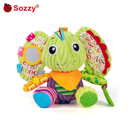 Custom Newborn Soft Plush Animal Doll Soothing Hanging Rattle Toy Musical Feature for Car Seat Stroller Baby Elephant Lion