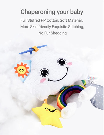 Jollybaby 2025 Soft Plush Cloud Moon Musical Hanging Rattle Toy Baby Soothing Pull String Toy for Crib Stroller