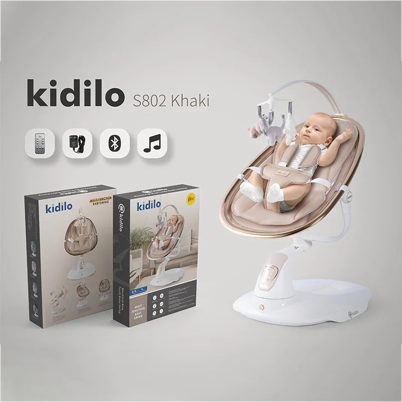 6-36 Months Baby Electric Swing Rocking Chair Foldable Non-Toxic Swing Chair with Bouncer Function for Toddler Sleep Indoor S802