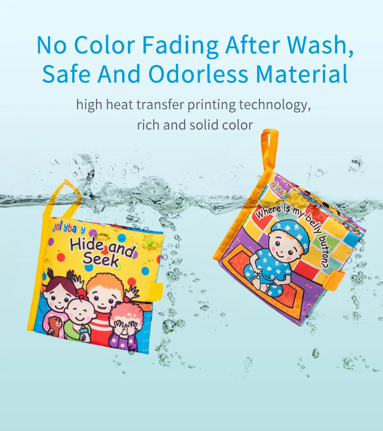 Jollybaby Preschool Toys Soft Washable Fabric Babi Crinkled Book Hide and Seek Peekaboo Cloth Book for 6-12months