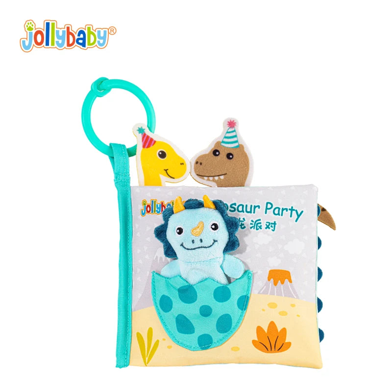 Jollybaby Cloth Book Features Removable Finger Puppet Plush Toy Animal Soft Activity Cloth Book with Chewable Teether