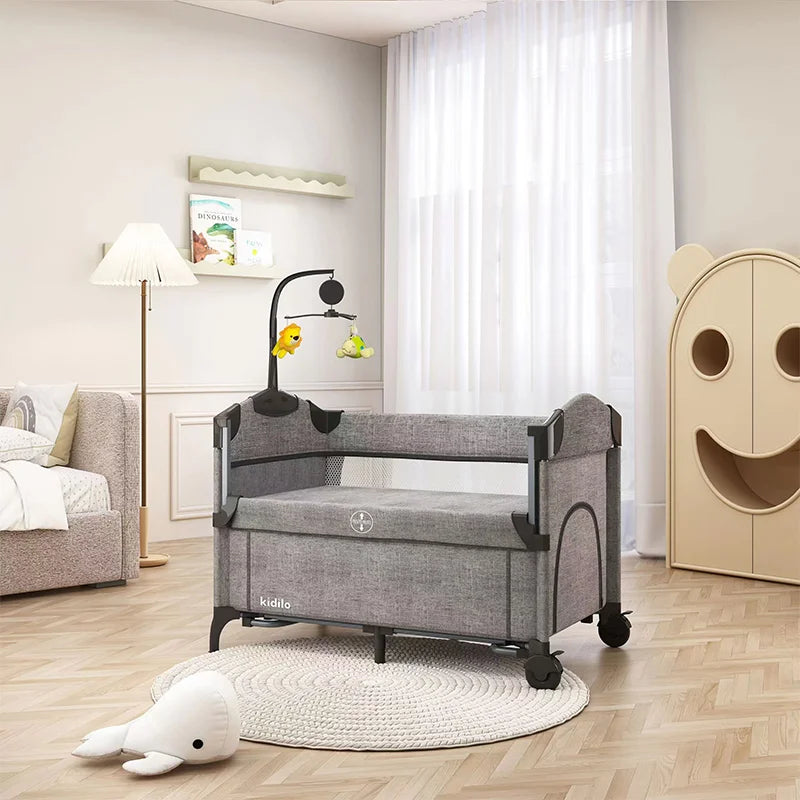 Newborn Foldable Portable Modern Kidilo Luxury Baby Crib, Convertible 3 in 1 Bedside Crib with Mosquito Net for Nursery P02