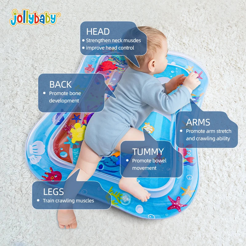 Jollybaby Portable Inflatable Cotton Water Play Mat Toy Wholesale Infants Baby Tummy Time Toy with Ocean Theme for 3 24 Months