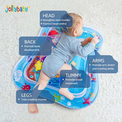 Jollybaby Portable Inflatable Cotton Water Play Mat Toy Wholesale Infants Baby Tummy Time Toy with Ocean Theme for 3 24 Months