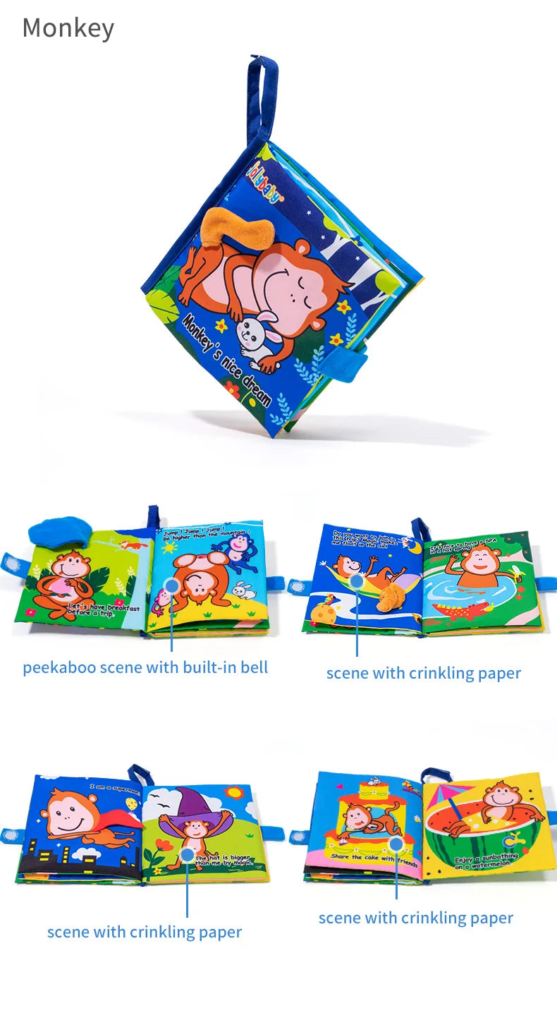 Jollybaby Preschool Toys Soft Washable Fabric Babi Crinkled Book Hide and Seek Peekaboo Cloth Book for 6-12months