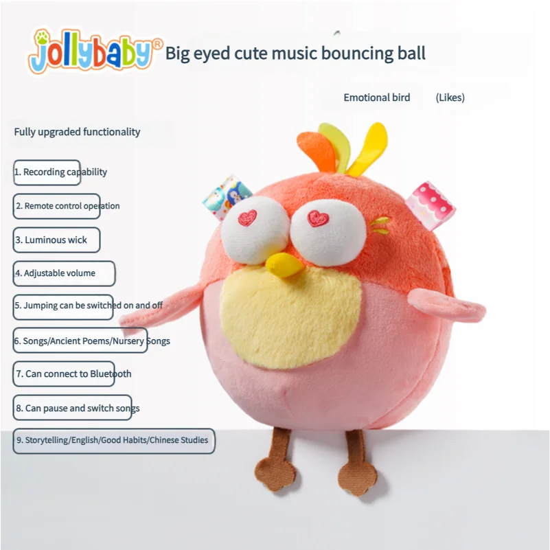 Jollybaby Electric Jumping Bird Sensory Toy Emotional Soothing Music Dancing plush Toy for Babies 0-6 yrs Early Education