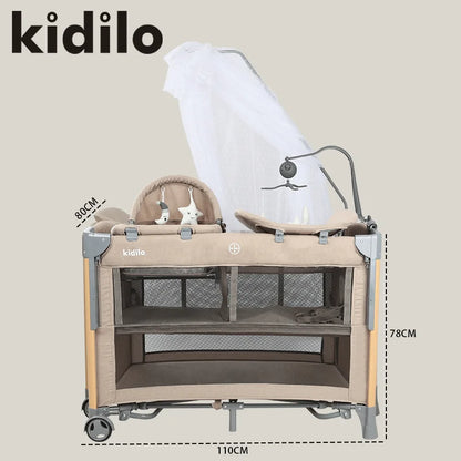 Kidilo Luxury Bedside Crib Newborn Foldable Travel Play Baby Portable Bed 3 in 1 Set Modern Mosquito Net for Bedrooms T-703M