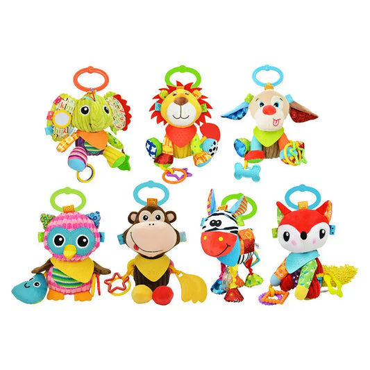 SOZZY Soft Plush Monkey Donkey Animal Baby Crib Mobile Soothing Hanging Rattle Toys with Musical Feature for Car Seat & Stroller