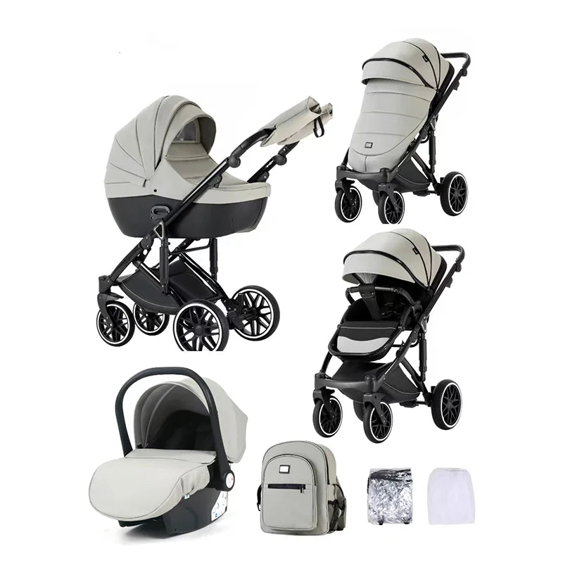 Kidilo 0-3 Years 3 in 1 Baby Stroller with Car Seat Non-Toxic Durable Foldable Travel Stroller for Toddlers Family Trips F2+C