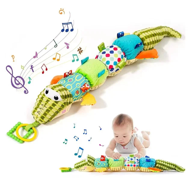 Jollybaby Animal crocodile Height Measurement Plush Toy Ruler Stuffed Multi-Textures Tummy Time Musical Toy with Rattles