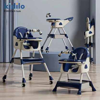 6-36 Months 3 in 1 Kidilo Foldable Baby High Chair, Non-Toxic Feeding Chair with Adjustable Height for Toddler Home Dining E560