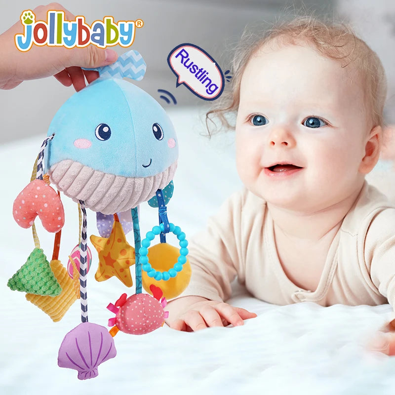 JOLLYBABY Montessori Baby Sensory Soothing Teether Soft Plush Stuffed Inflatable Toy Hanging Rattles for Soothing Entertaining