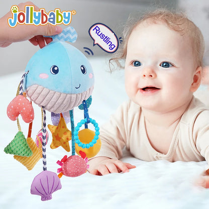 JOLLYBABY Montessori Baby Sensory Soothing Teether Soft Plush Stuffed Inflatable Toy Hanging Rattles for Soothing Entertaining