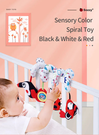 Sozzy Grey Plush Activity Spiral Baby Hangings Custom Logo Soft Musical Toy for Stroller Car Seat Crib