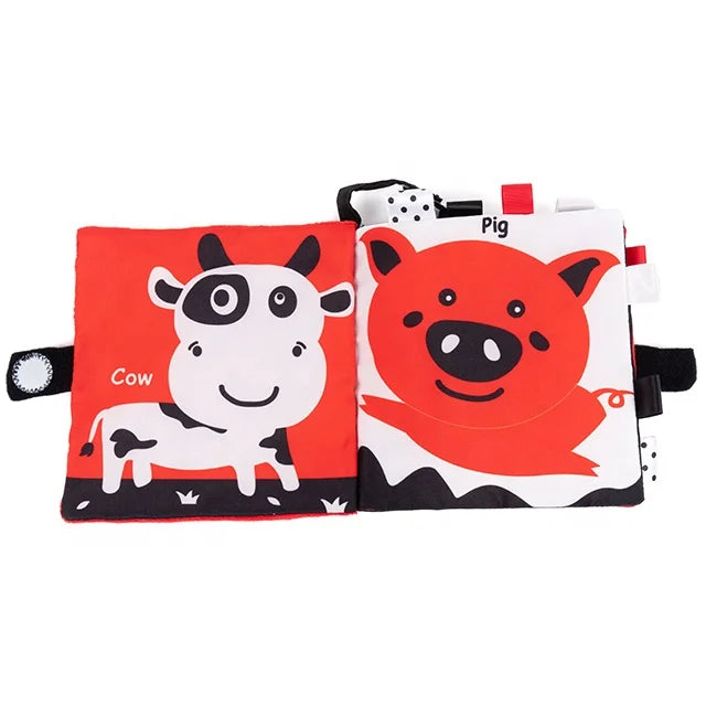 Jollybaby Unisex Soft-Colored Cloth Book for Kids Sensory Hearing Vision Development Natural Large Stock Separates Box + PE Bag