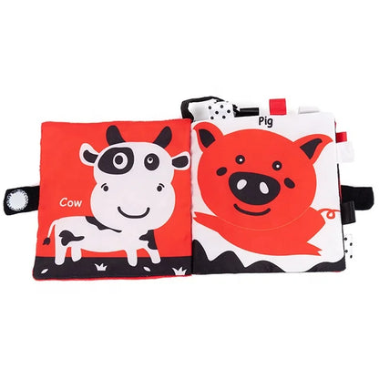 Jollybaby Unisex Soft-Colored Cloth Book for Kids Sensory Hearing Vision Development Natural Large Stock Separates Box + PE Bag
