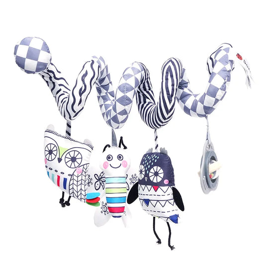 Sozzy Grey Plush Activity Spiral Baby Hangings Custom Logo Soft Musical Toy for Stroller Car Seat Crib
