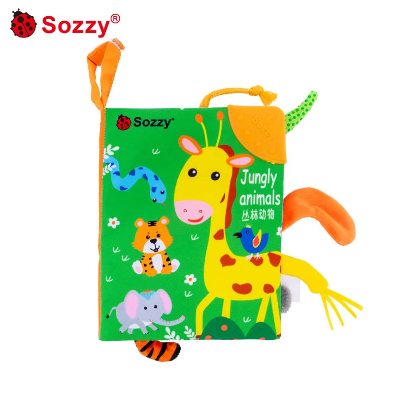 Sozzy Animals Tails Baby Cloth Books Early Education Interactive Fabric Activity Crinkle Soft Fabric Unisex Colorful Education