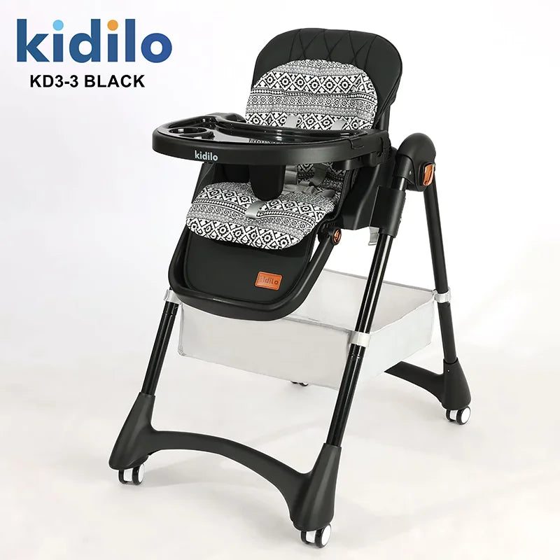 0-36 Months 3 in 1 Foldable Kidilo Baby High Chair, Non-Toxic Feeding Chair for Home & Small-Space Toddler & Baby Dining KD3-3