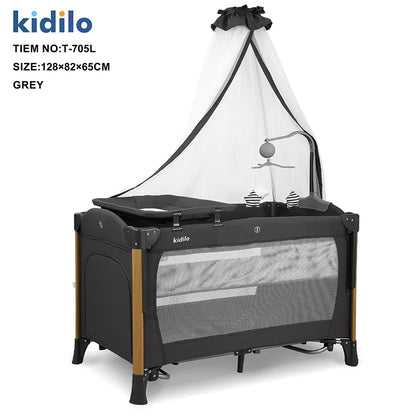 Kidilo Luxury Bedside Crib Newborn Foldable Travel Play Baby Portable Bed 3 1 Set Modern Mosquito Net for Bedrooms T-705L