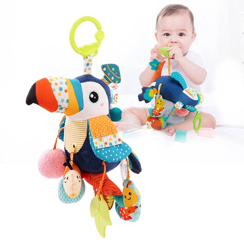 Custom Plush Animal Polar Bear woodpecker Rattle Montessori Pull String Toy Car Seat Stroller Hanging Toy Play Jitter Toys