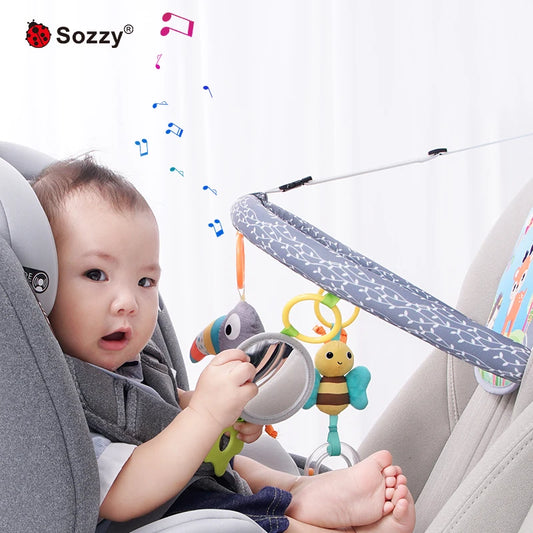 SOZZY Soft Activity Arch with Mirror and Rattle Double Sided Music Toys for Rear Facing Car Seat Packaged Sets