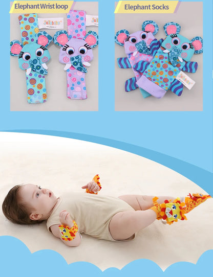 Jollybaby Cute Animal Soft Baby Rattles Wrist Rattles and Foot Finders with Butterflies and Lady Bugs for Fun