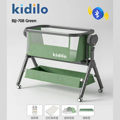 Newborn Foldable Portable Kidilo Luxury Baby Crib, Convertible 3 in 1 Bedside Crib with Mosquito Net for Nursery Home BJJ-708