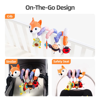 SOZZY Custom Fox Animal Crib Hanging Toy Cotton Spiral Baby Rattles for Stroller Activity Newborn Squeaker Toy