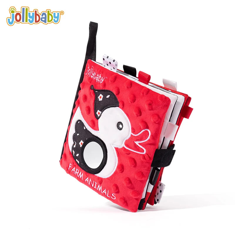 Jollybaby Unisex Soft-Colored Cloth Book for Kids Sensory Hearing Vision Development Natural Large Stock Separates Box + PE Bag