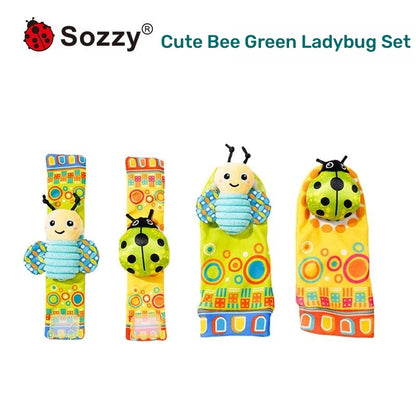 Custom Hand and Feet Baby Rattles Soft Baby Plush Insect Animal Foot Rattle Baby Socks Wrist Rattles Set for Newborn