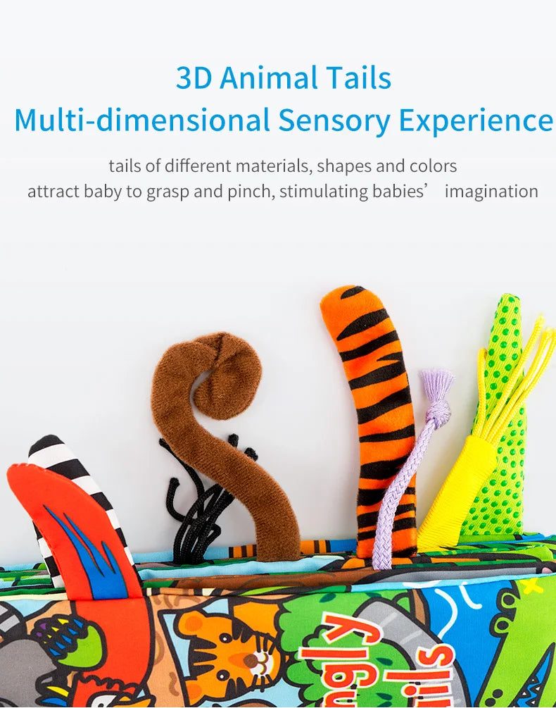 Jollybaby Top Selling Crinkle Paper Cloth Washable Animal Soft Tails Early Sensory Educational Jelly Cat Baby Books Toys Fabric
