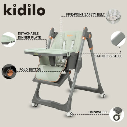 Kidilo New Born Portable Fold  Multiple Plastic Baby High Eating Dinning Learning Sitting Chair Seat Chair for Baby Feeding 8122