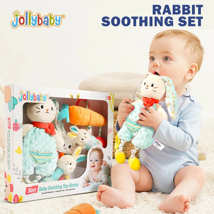 Jollybaby Custom Soft Plush Hand Rattle Baby Rattle Gift Set Newborn Hanging Toys Plastic Animal Toys Including a Stuffed Rabbit